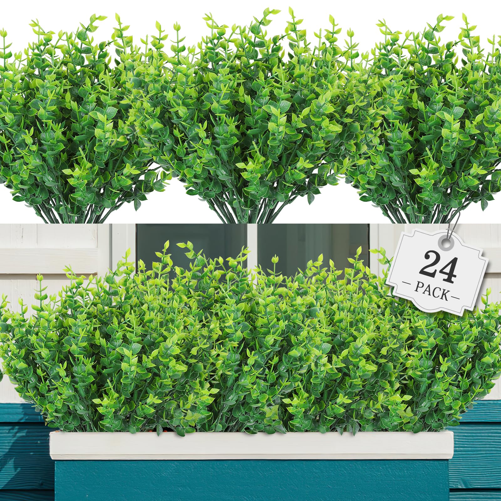 AGIRL 24-bundle artificial plants for outdoor porch with maintenance-free greenery.