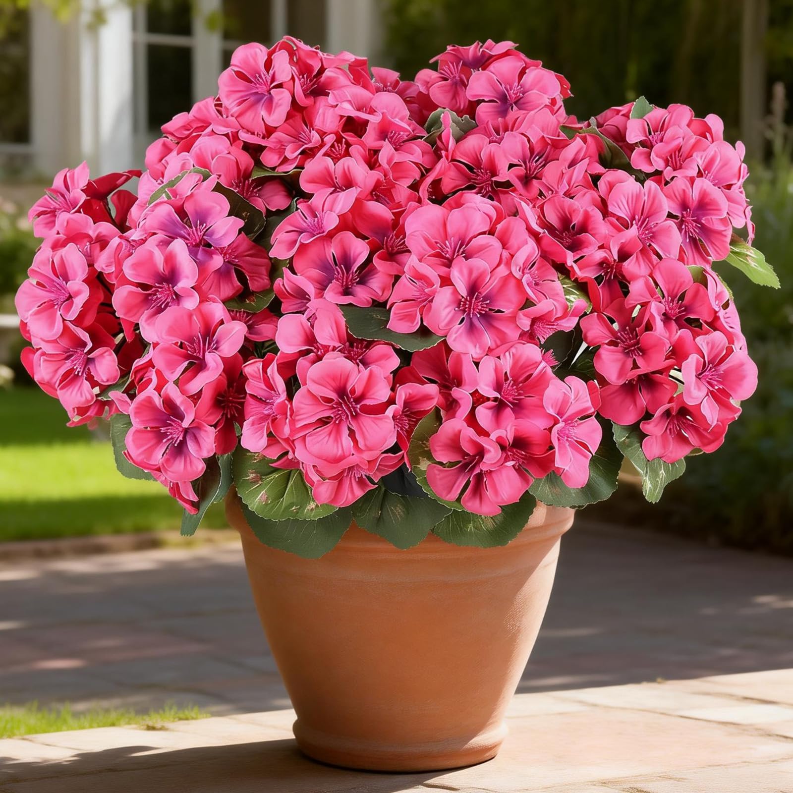 AGIRL Outdoor-ready geranium arrangement demonstrating UV-resistant color for all-season use.