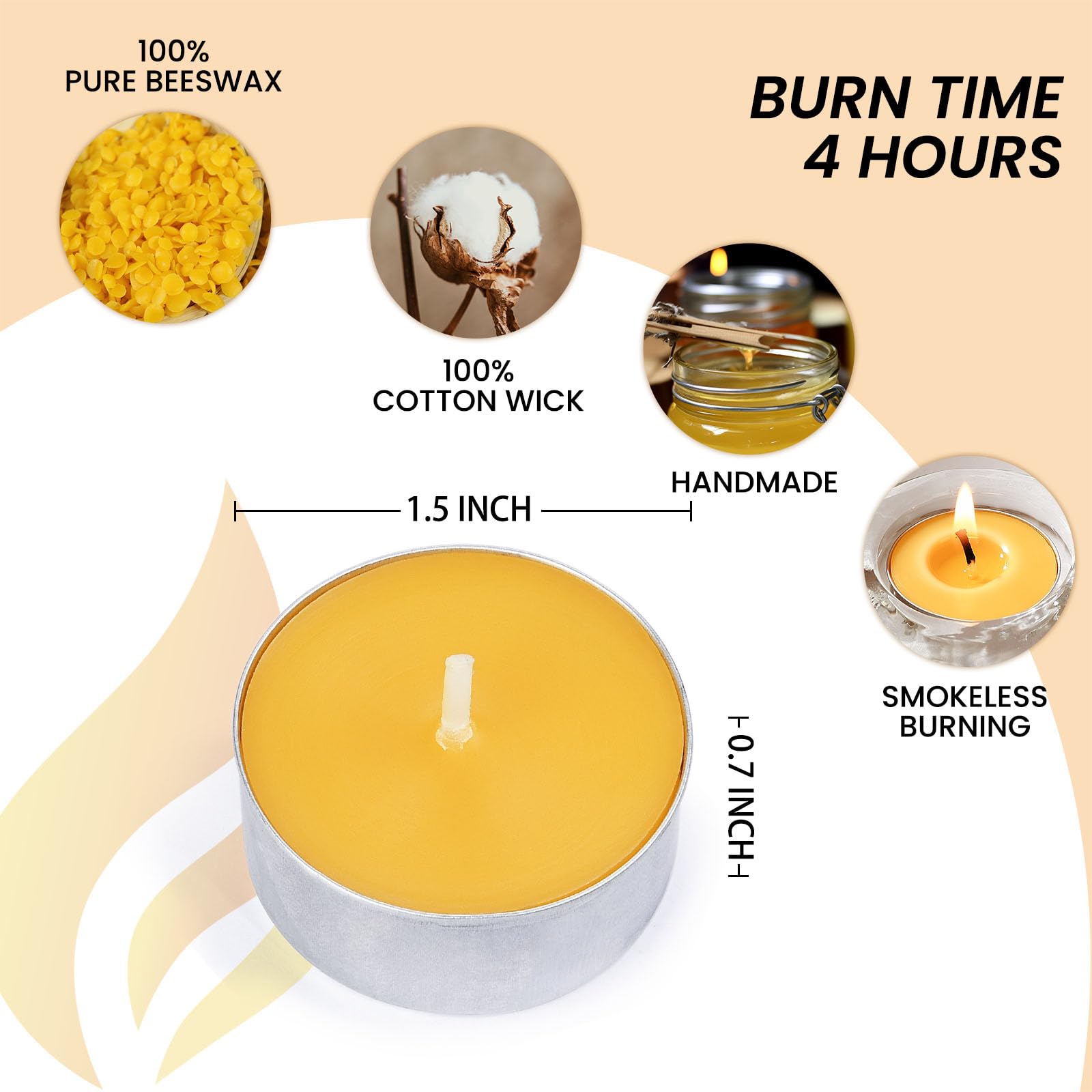 AGLARY clean-burning cotton wick tealight minimizes smoke for indoor comfort.