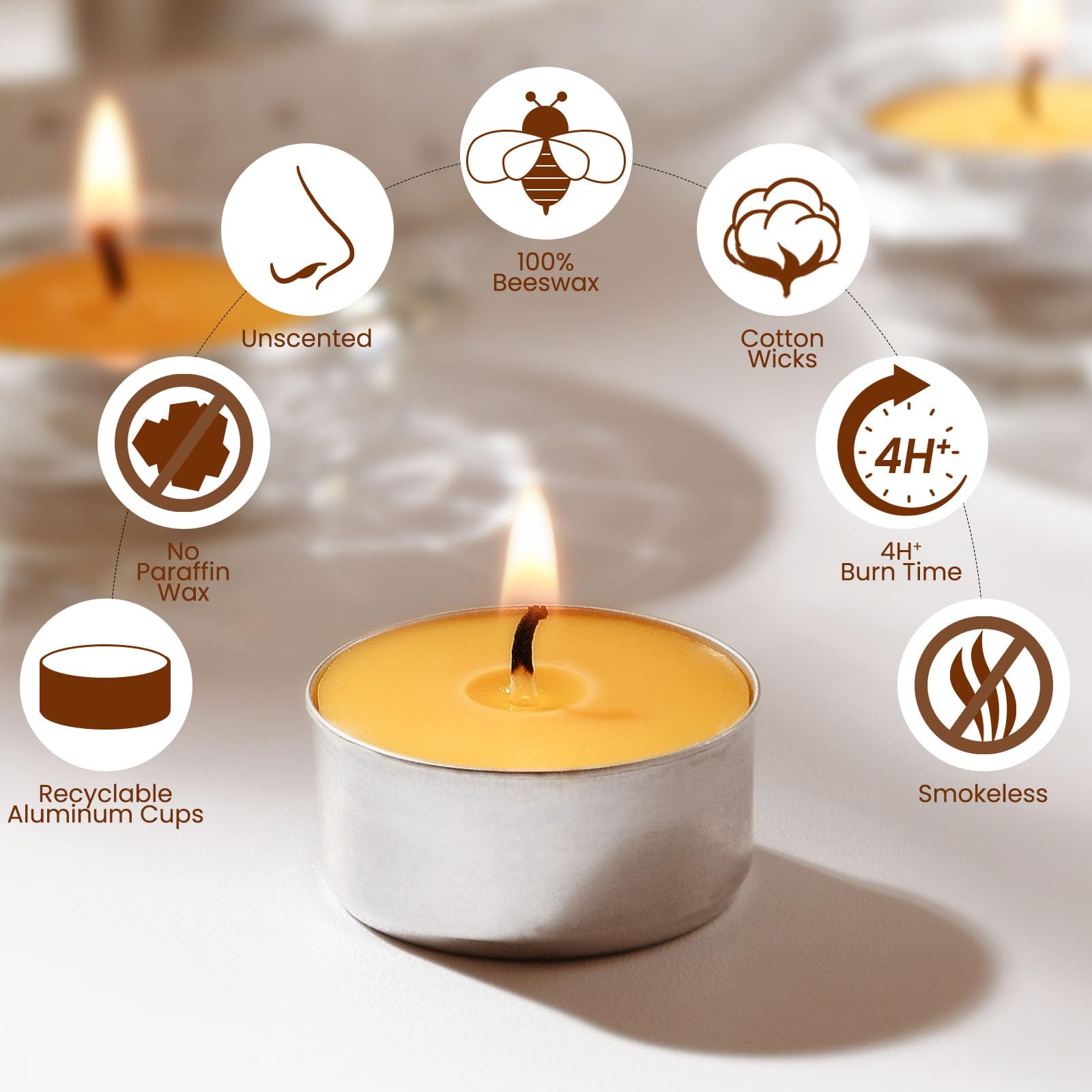 AGLARY pure beeswax tealight is unscented for sensitive spaces.