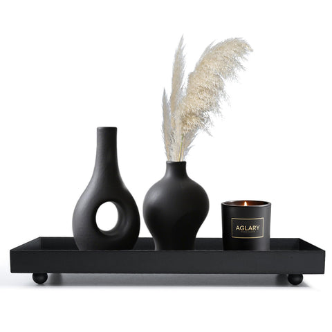 Aglary rectangle black matte metal tray ideal for candle-holders and sleek decor.