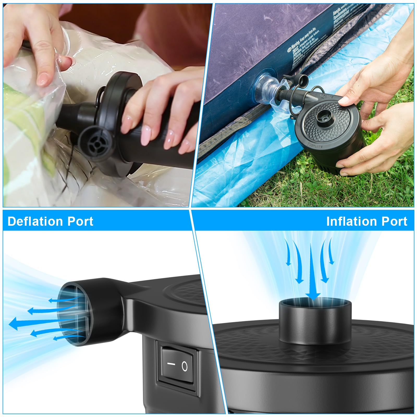 AGPTEK large-nozzle close-up suitable for air mattresses and pools.