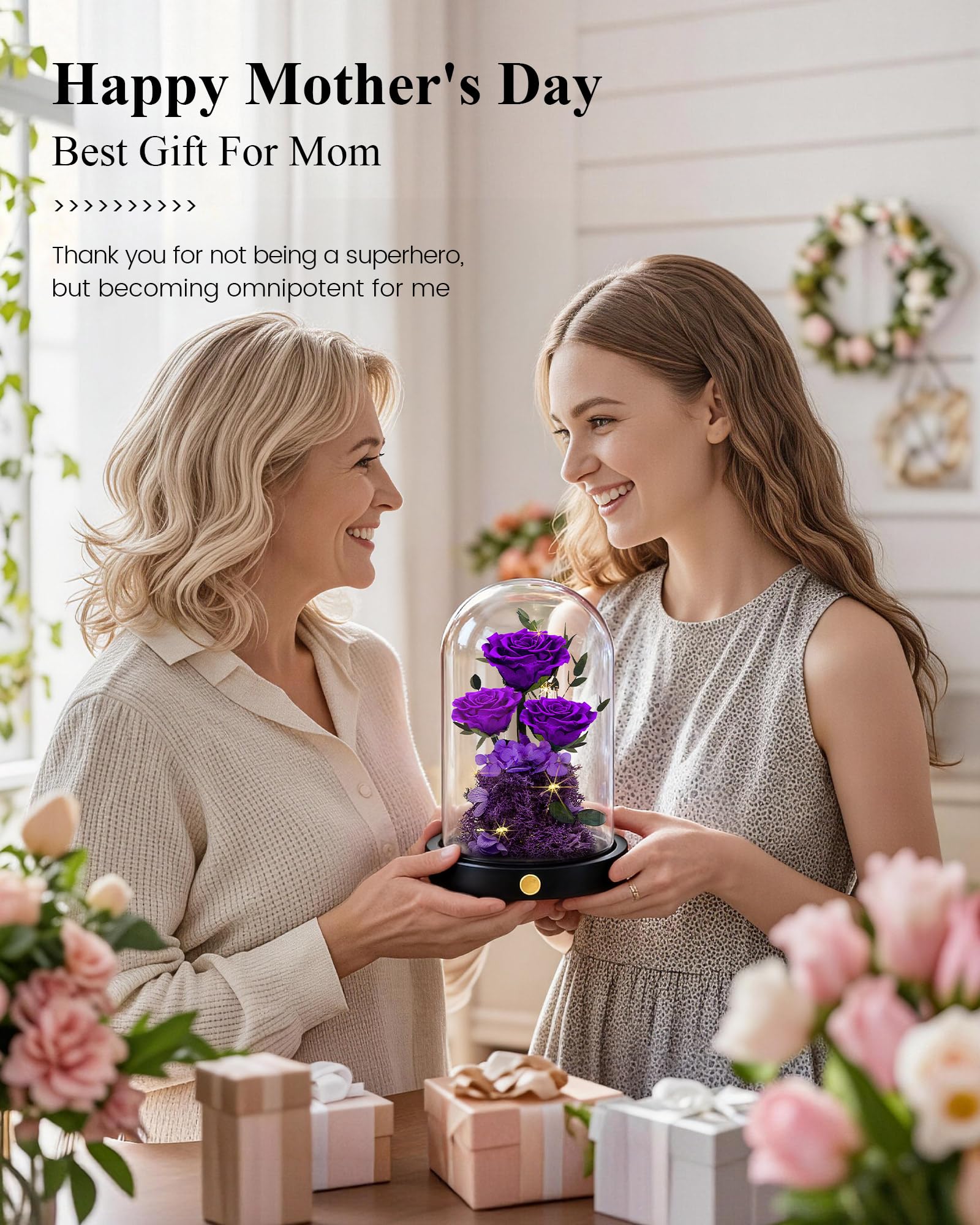 Agrul preserved rose under glass dome for elegant display.