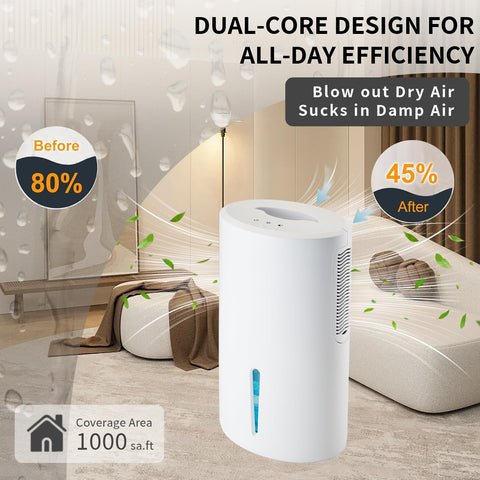 AGRUOO dehumidifier with 68oz tank and auto shut-off for easy maintenance.