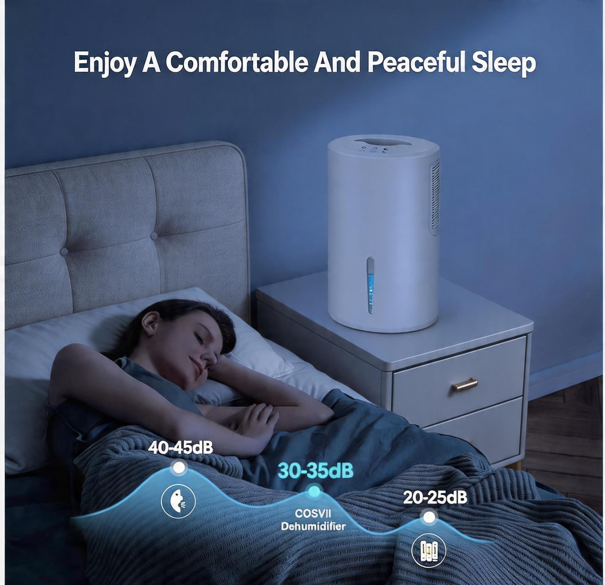 AGRUOO dehumidifier with LED ambient lights enhances mood while controlling humidity.