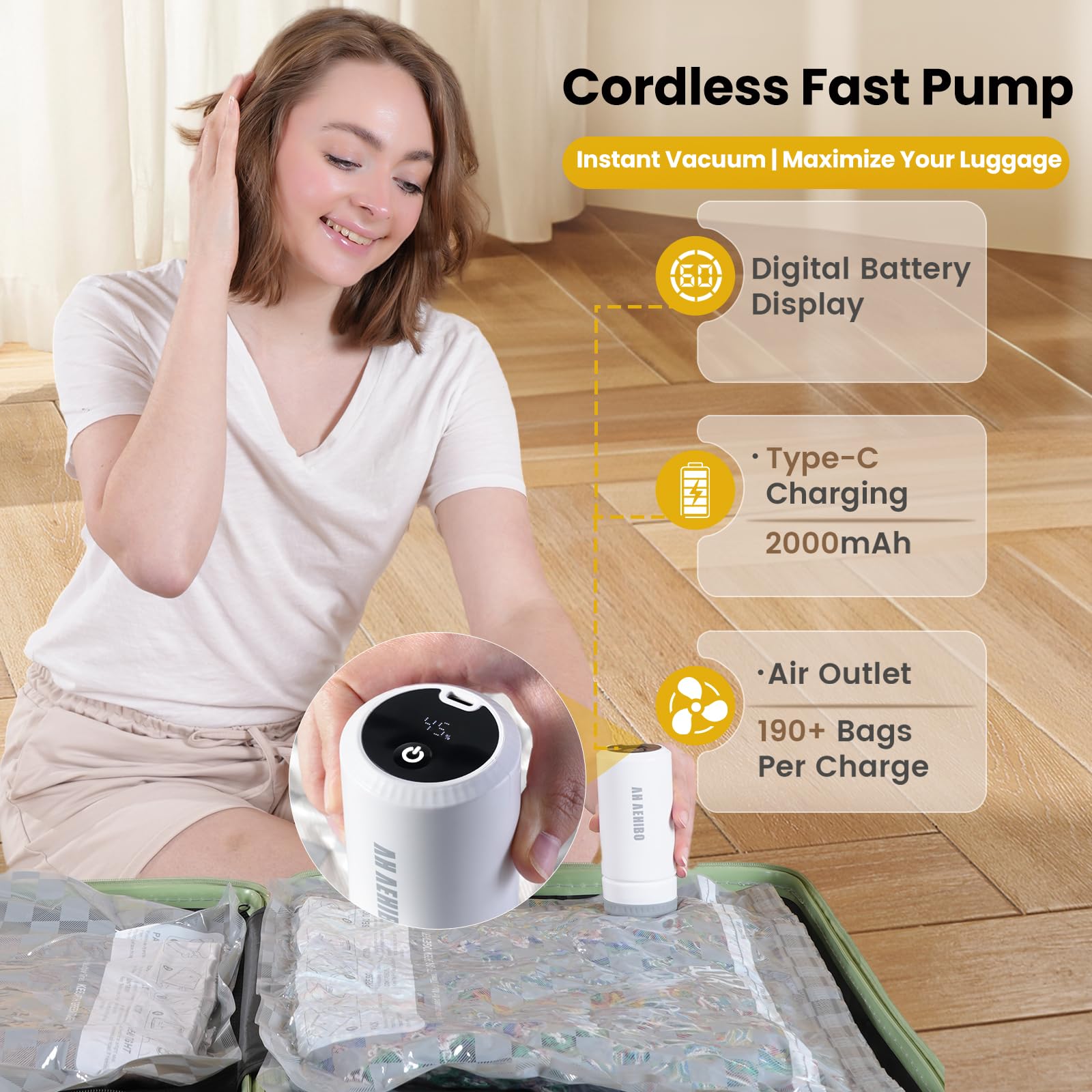 AH AEHIBO cordless pump with digital display for easy monitoring