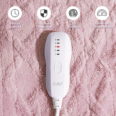 Aheadpret blanket pink controller displaying 5 heat levels for customizable warmth