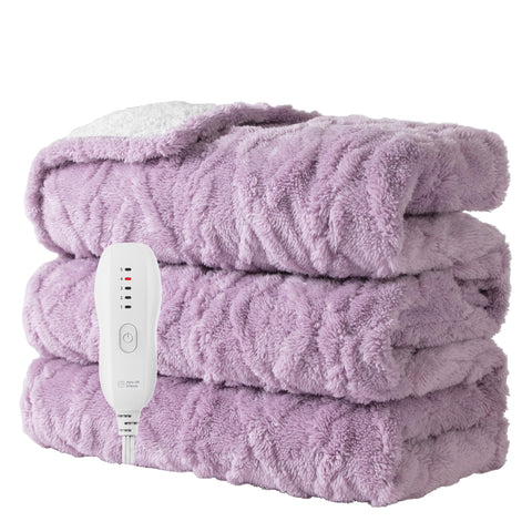 Aheadpret heated blanket on bed providing full-body warmth with plush jacquard fabric.