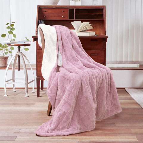 Aheadpret heated blanket pink 50x60 coverage over a couch