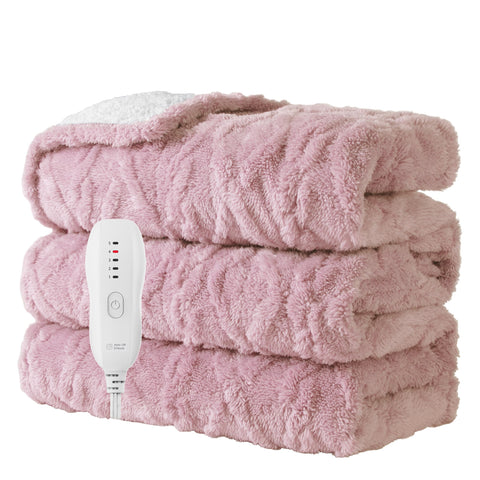 Aheadpret heated blanket pink close-up shows soft jacquard material for cozy warmth