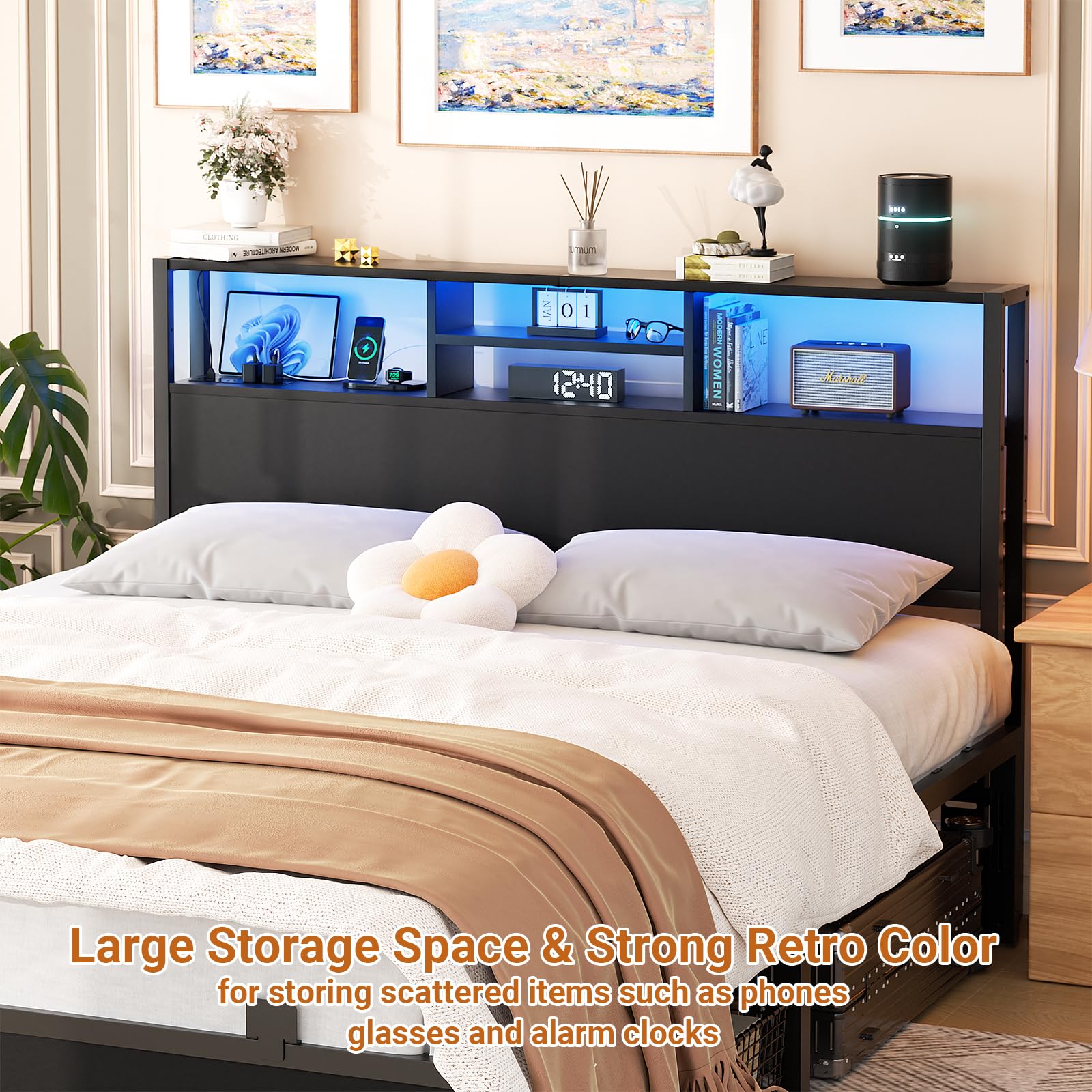 Aheaplus durable headboard frame delivering sturdy support.