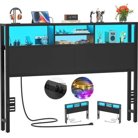 Aheaplus queen headboard with storage shelves for tidy bedside items.