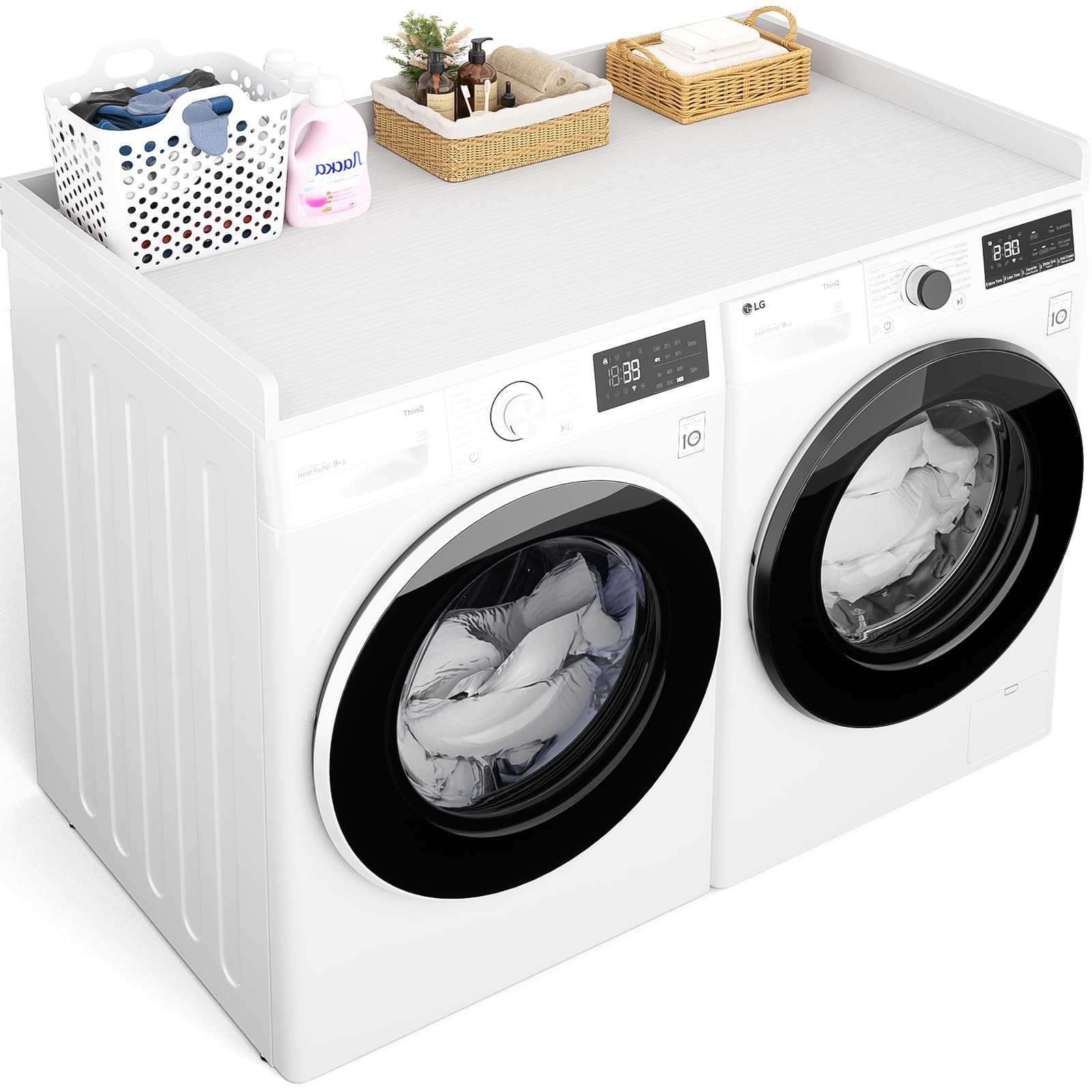 Aheaplus washer countertop fold area for efficient laundry organization.
