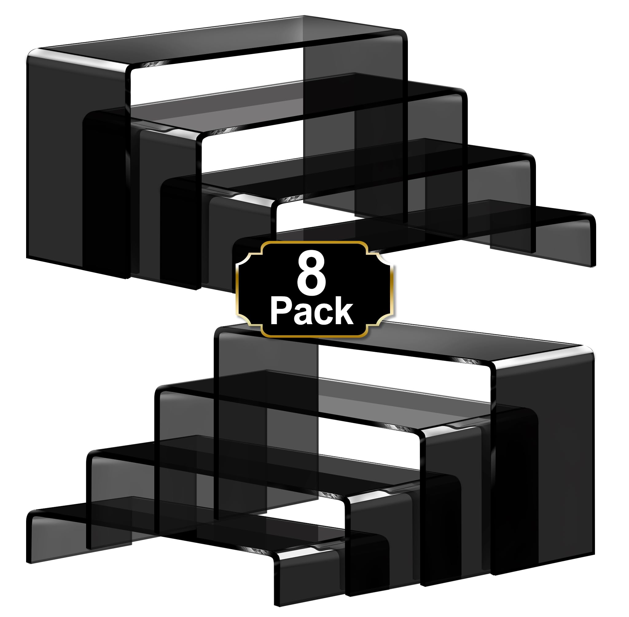 Aheroi acrylic risers 7-87inch setup displaying layered products with space efficiency.