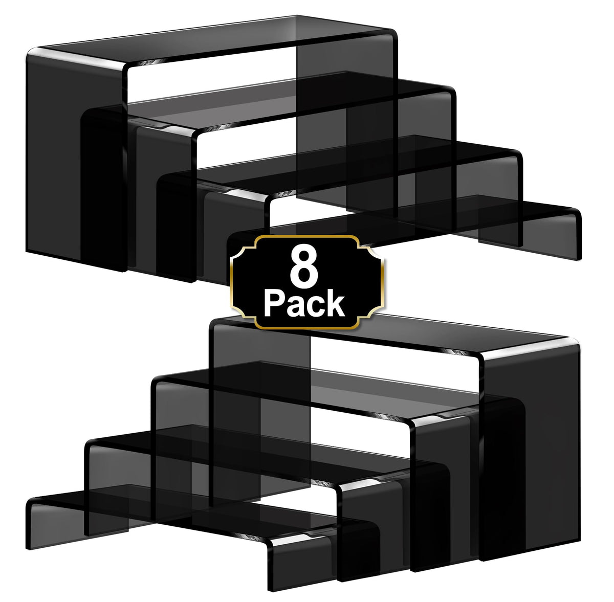 Aheroi acrylic risers 7-87inch setup displaying layered products with space efficiency.