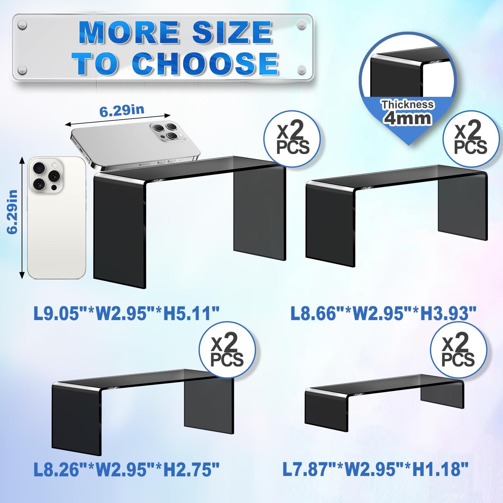 Aheroi acrylic risers 8-26inch setup showing a three-tier arrangement for compact items.