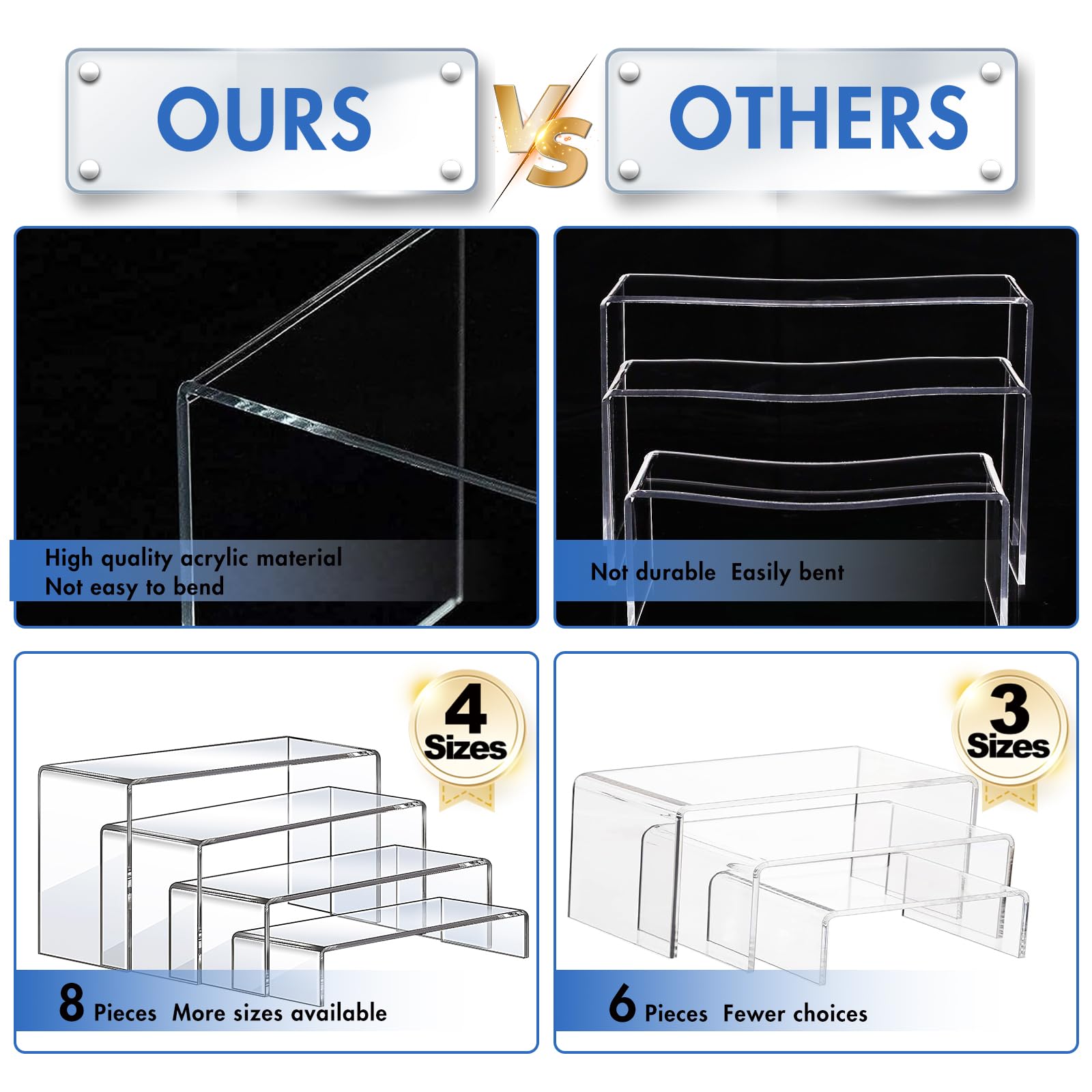 Aheroi acrylic risers 8.66-inch top view maximizing space and visibility