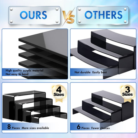 Aheroi acrylic risers side view highlighting a sleek black matte finish.