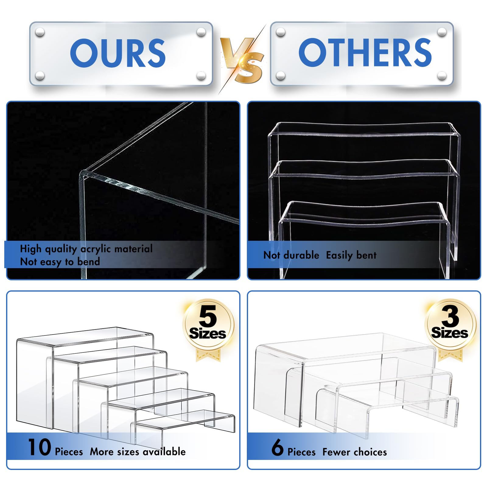 Aheroi clear acrylic riser, 8.66-inch, creates layered visuals for cosmetics and jewelry displays.