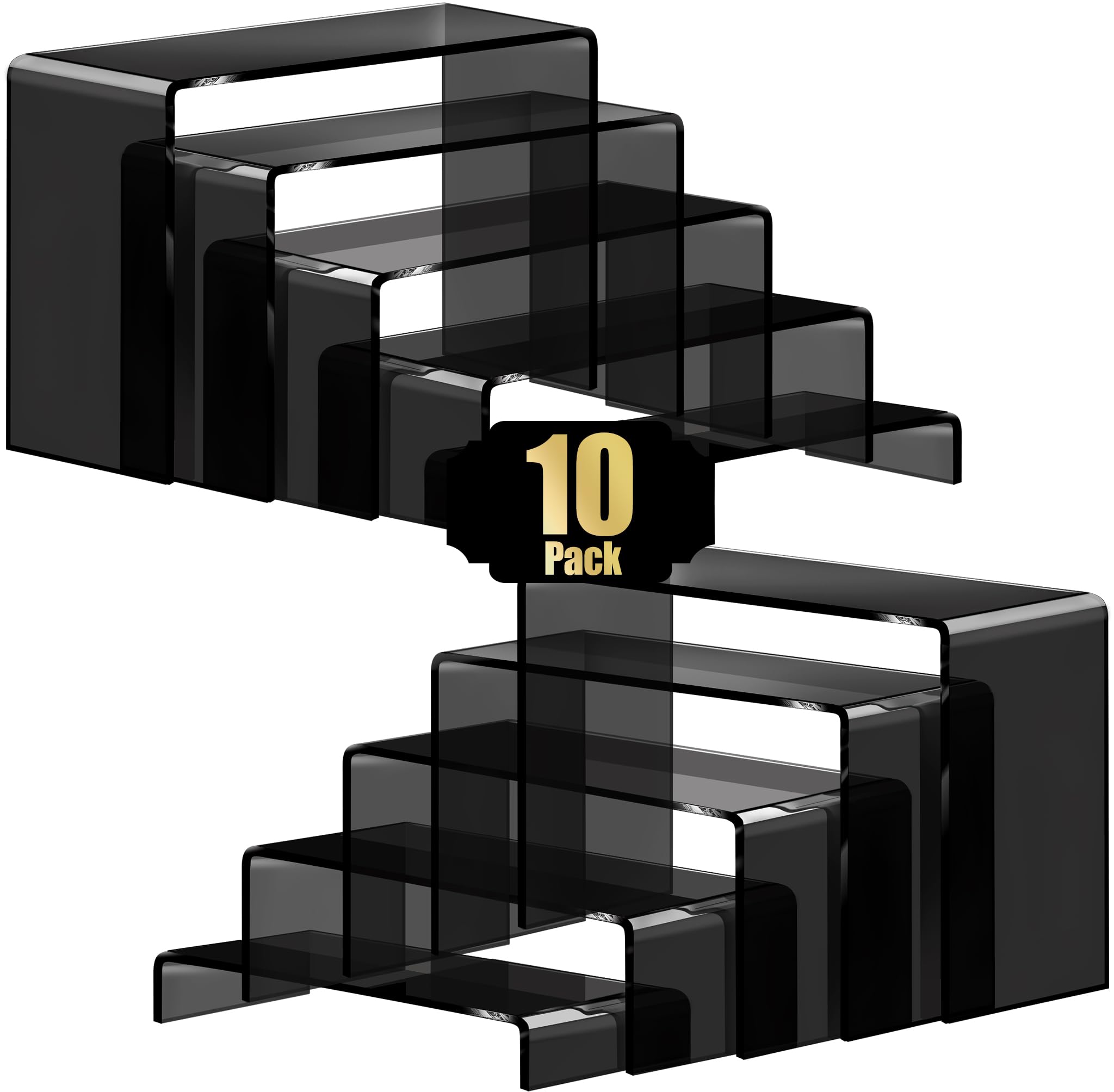 Aheroi display risers in black acrylic set for versatile shelf displays