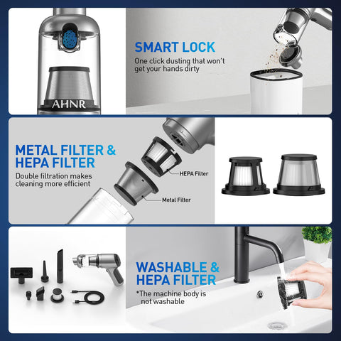 AHNR ergonomic, lightweight handheld vacuum designed for comfortable single-handed use.
