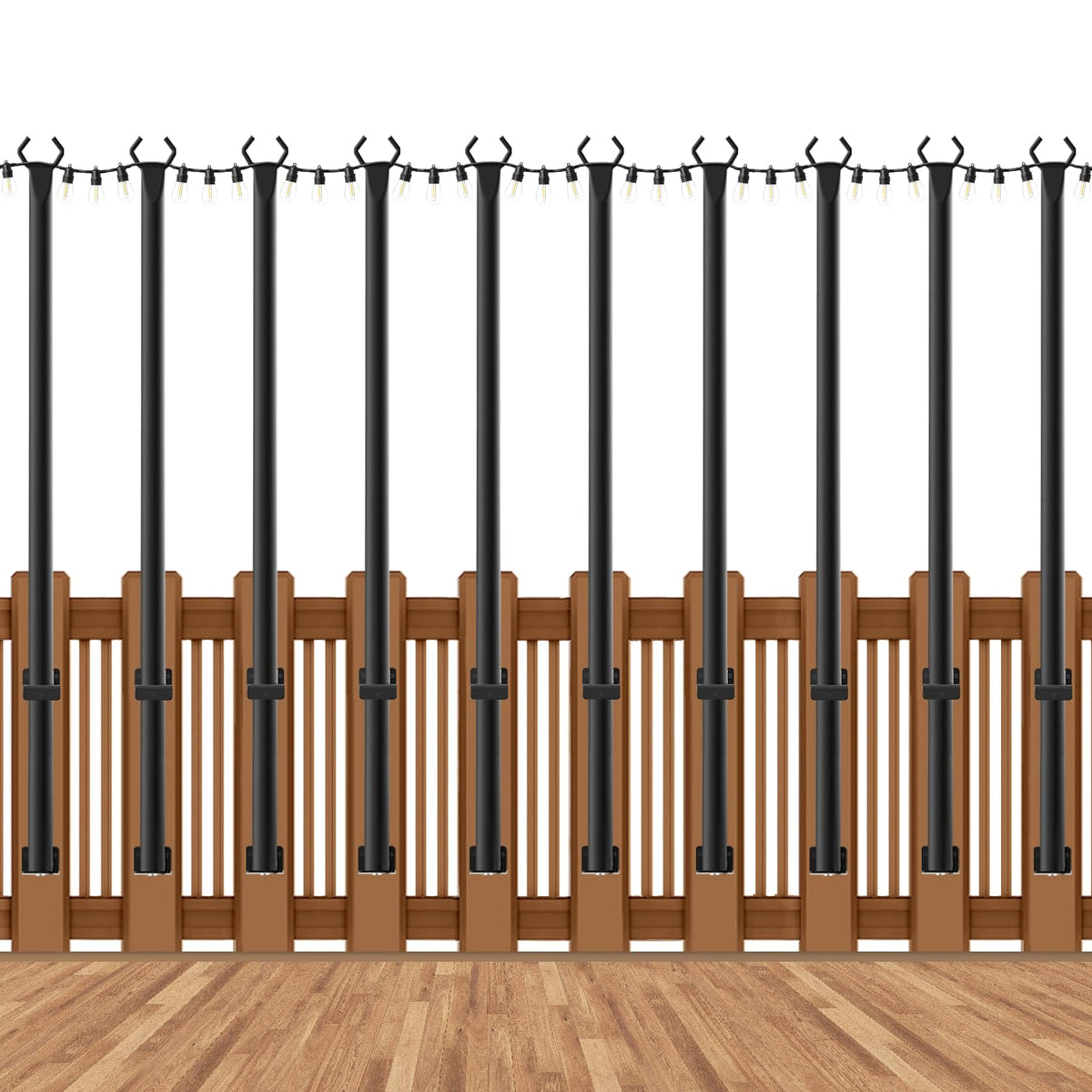 AHRLHR 10-pack string light poles arranged on a deck for stable outdoor lighting