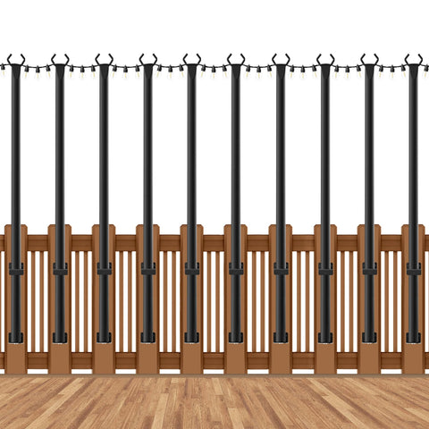 AHRLHR 10-pack string light poles arranged on a deck for stable outdoor lighting