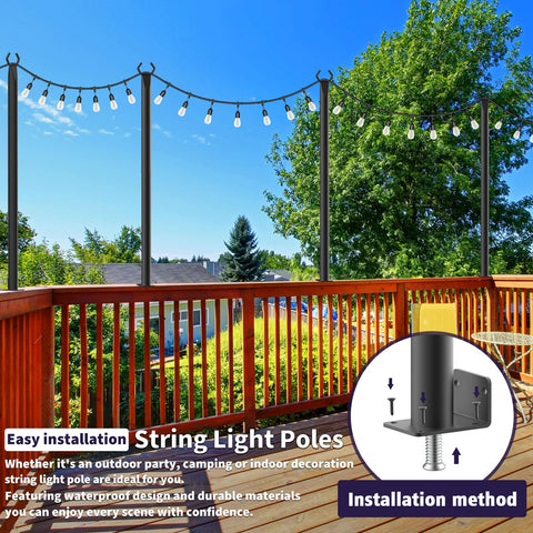 AHRLHR 5ft outdoor string light poles shown with fixing clips for quick setup