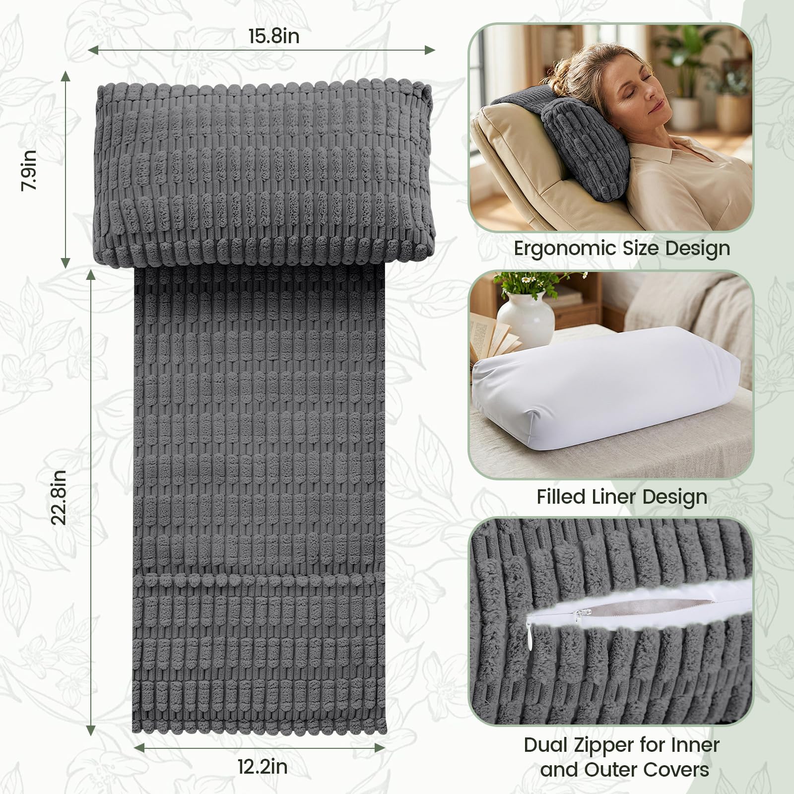 Dimensions 23 by 15.8 inches provide generous neck support.
