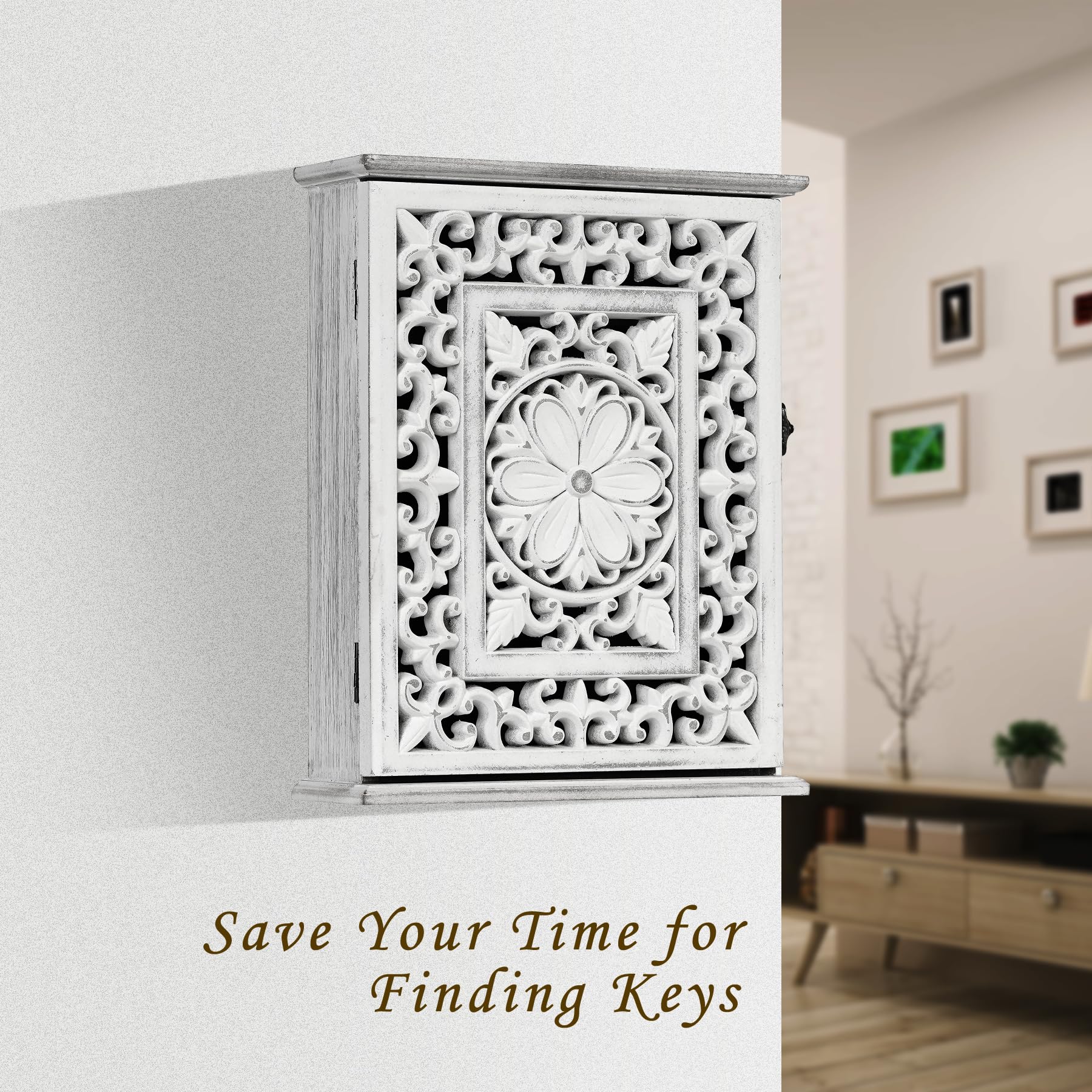 AHUONEL wall-mounted key hanger with six hooks for easy access