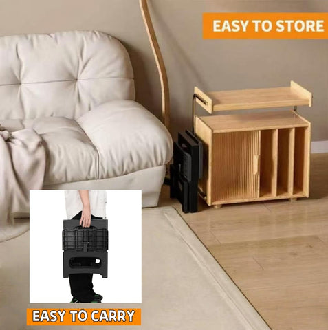 Ahxuvan folding stool stored flat under a bed or behind a door.