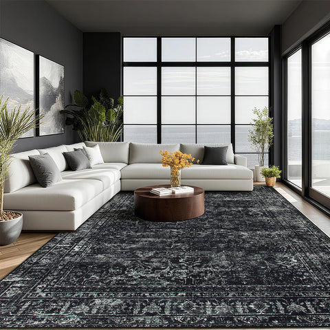 AiAngu 8x10 living room rug with a soft surface and modern black finish.