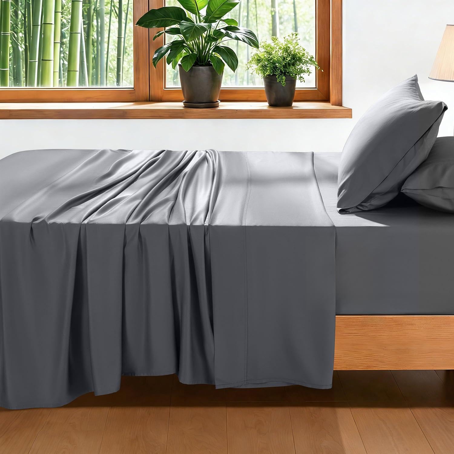 AiAngu bamboo sheet set 4pc offers silky softness and breathable comfort.