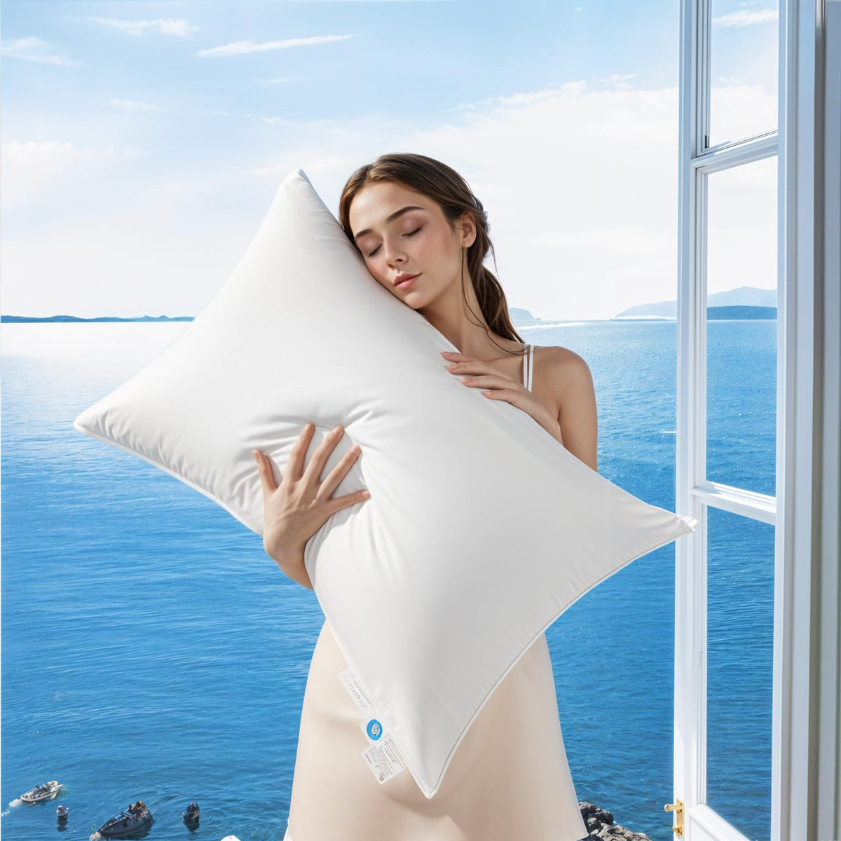 AiAngu goose-down pillow queen top view shows cloud-like loft for restful nights