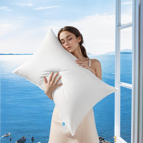 AiAngu goose-down pillow queen top view shows cloud-like loft for restful nights