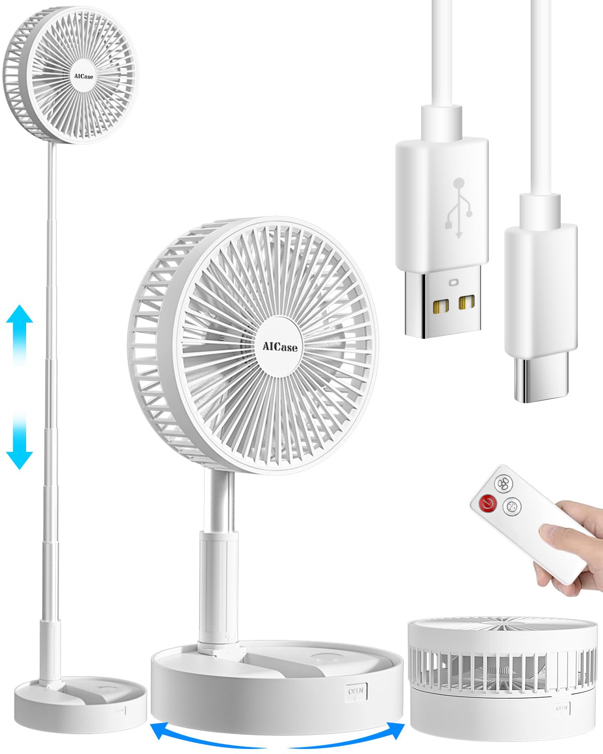 AICase stand fan folding compact for easy storage and portability.