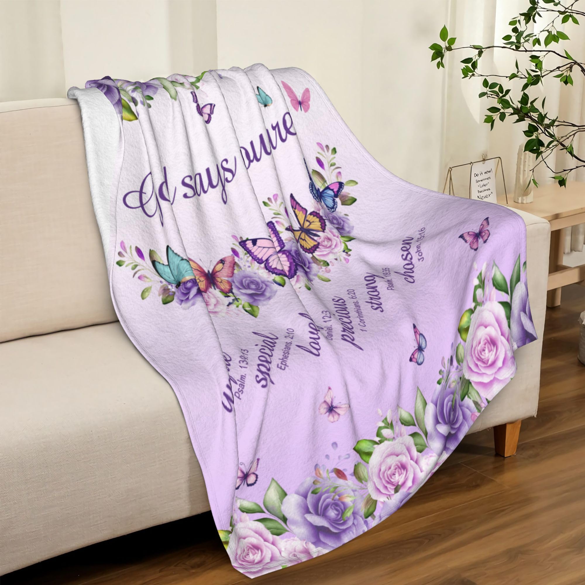 AICLIV Christian Butterfly Blanket on sofa adds warmth and faith-inspired style