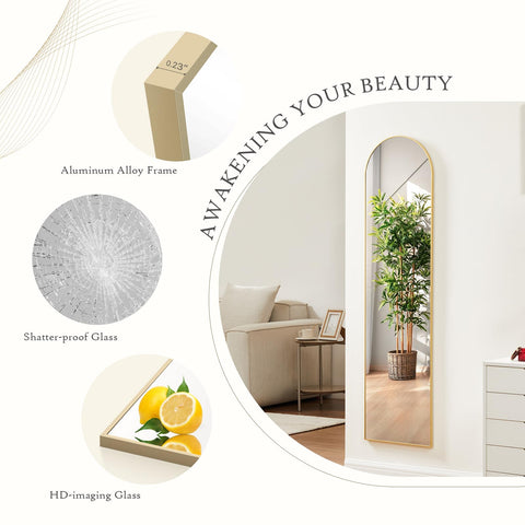 Aidoly arch mirror aluminum frame detail with slim 0.23 inch profile.