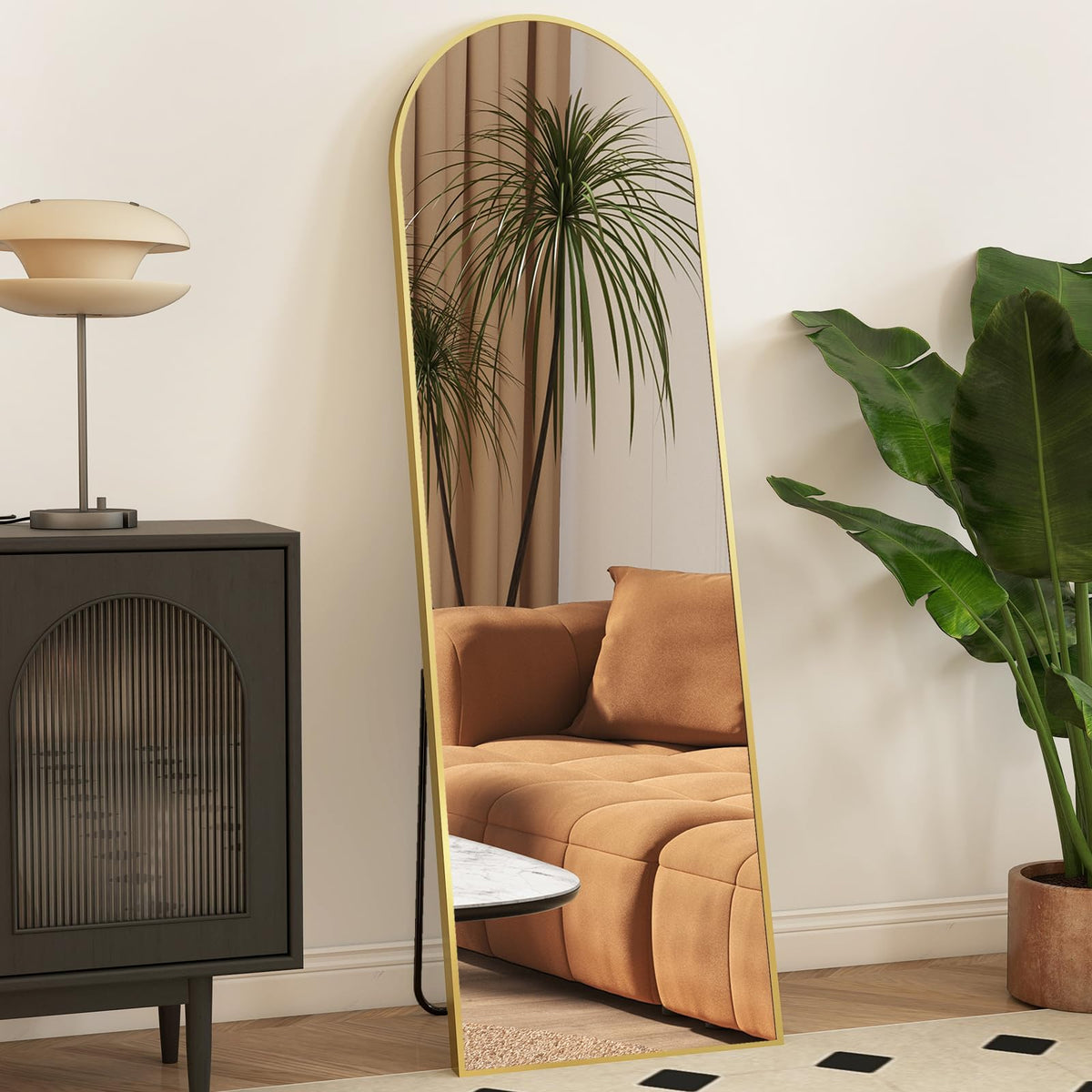 Aidoly arch mirror full-length front view for complete outfit checks and modern decor.