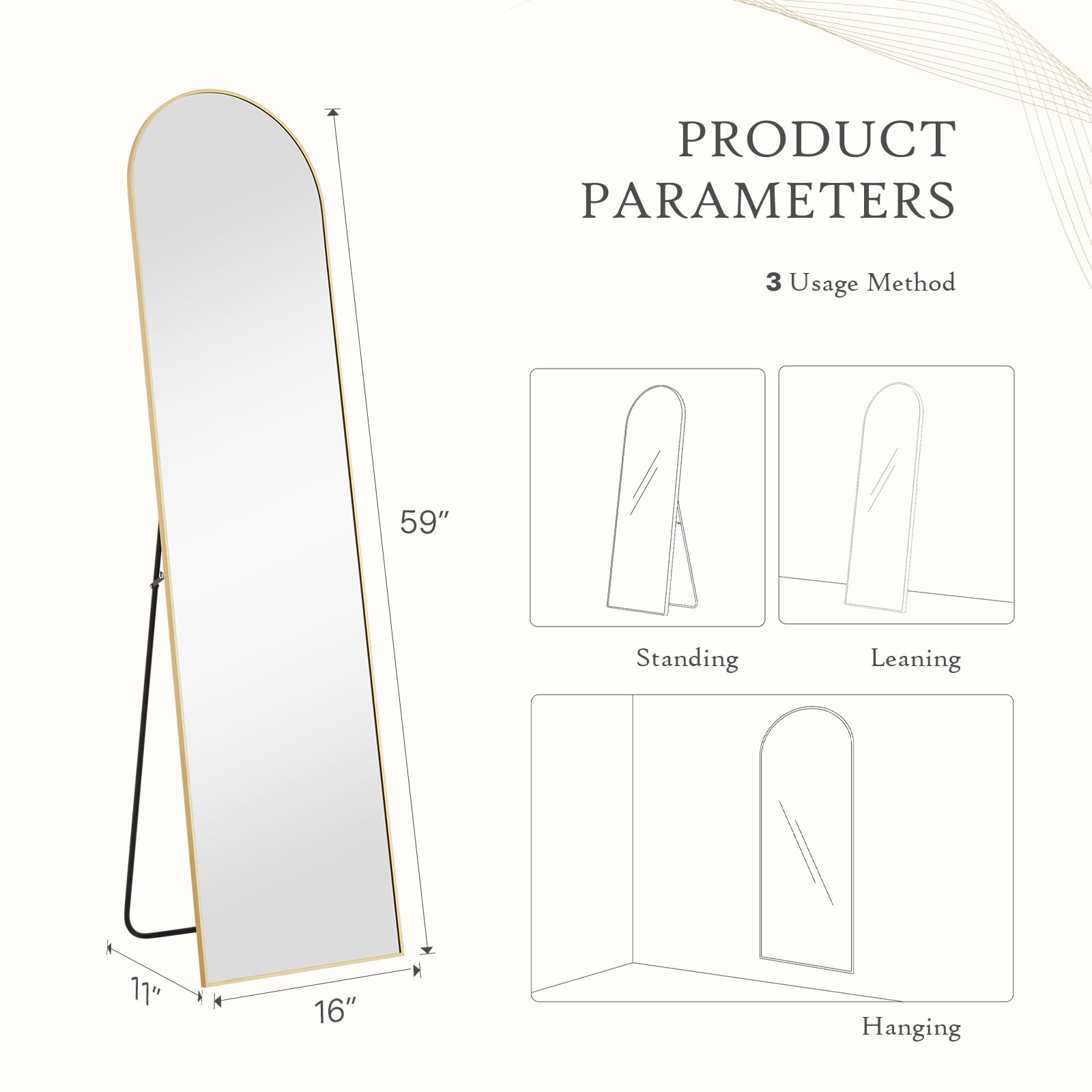 Aidoly arch mirror nano glass close-up showing crystal-clear reflections and safety layer.