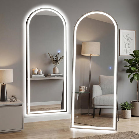 Aidoly arched full-length mirror with stand offers a tall reflection for dressing.