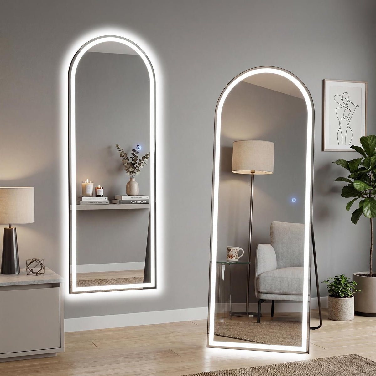 Aidoly arched LED full-length mirror with stand for a sleek, modern look