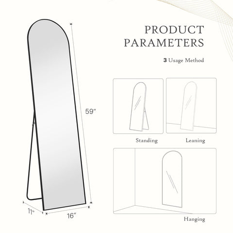 Aidoly Arched Mirror aluminum frame close-up highlights modern finish.