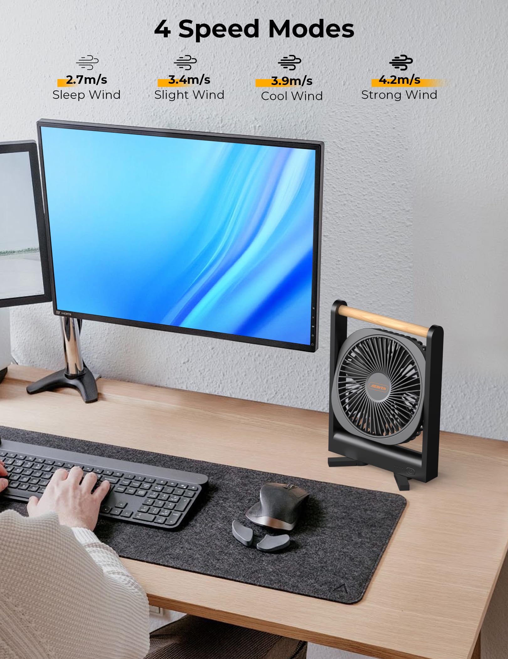 AIERVEN portable travel fan keeps you cool on deck, in cabin, or balcony.
