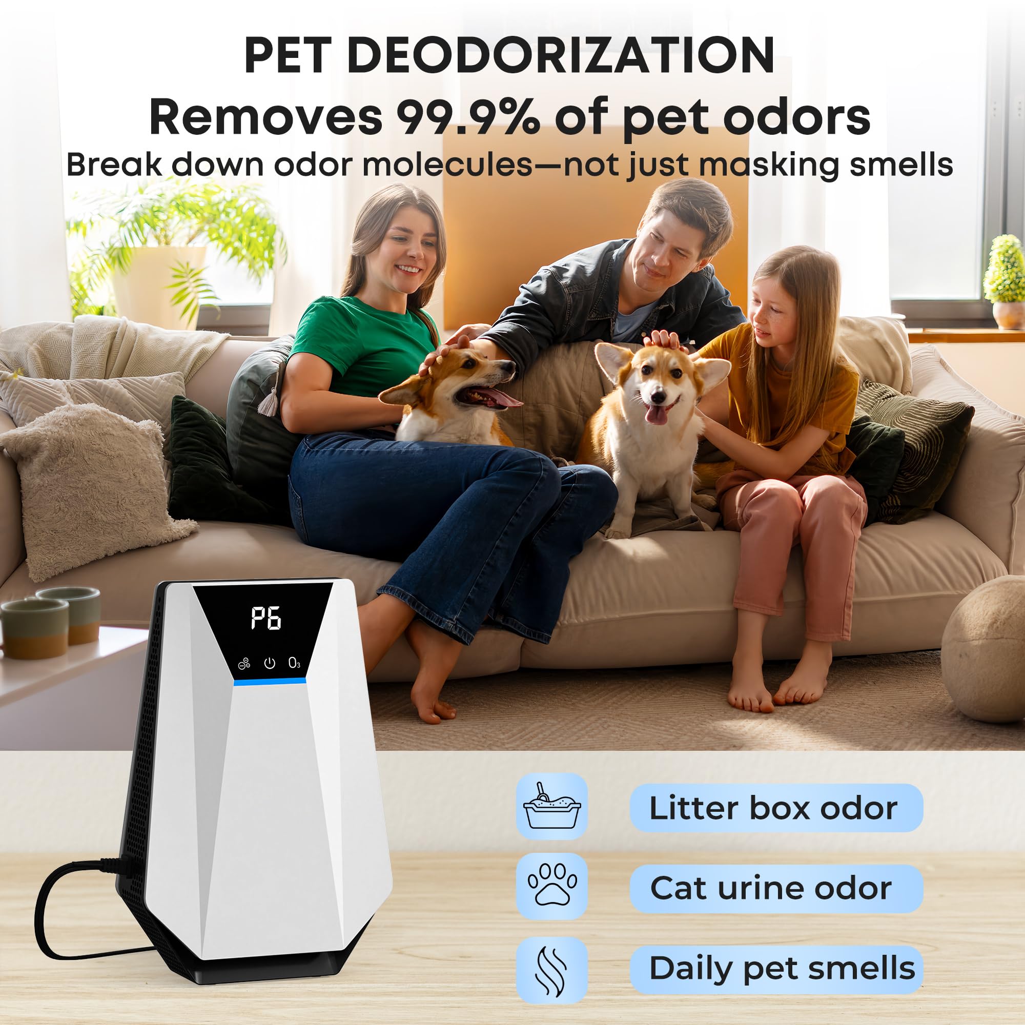 AIIKEE odor removal action near a litter box room demonstrating targeted deodorizing.