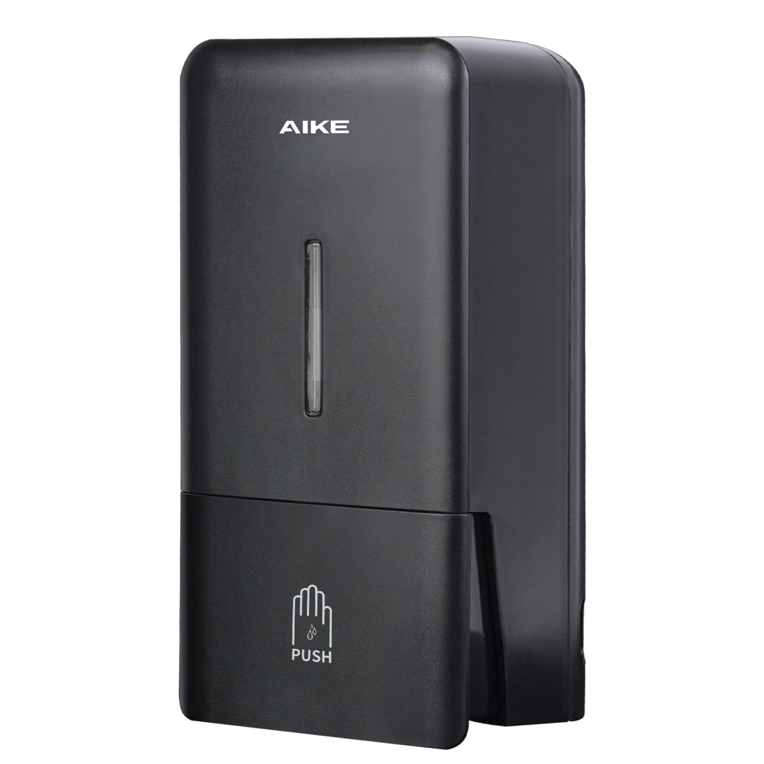 AIKE 27oz black wall-mount dispenser panel for easy dispensing in busy restrooms.