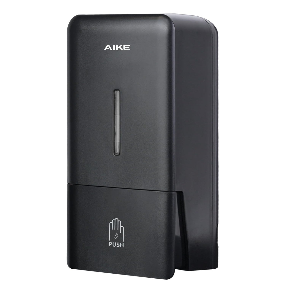 AIKE 27oz black wall-mount dispenser panel for easy dispensing in busy restrooms.