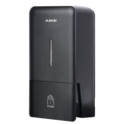 AIKE 27oz black wall-mount dispenser panel for easy dispensing in busy restrooms.