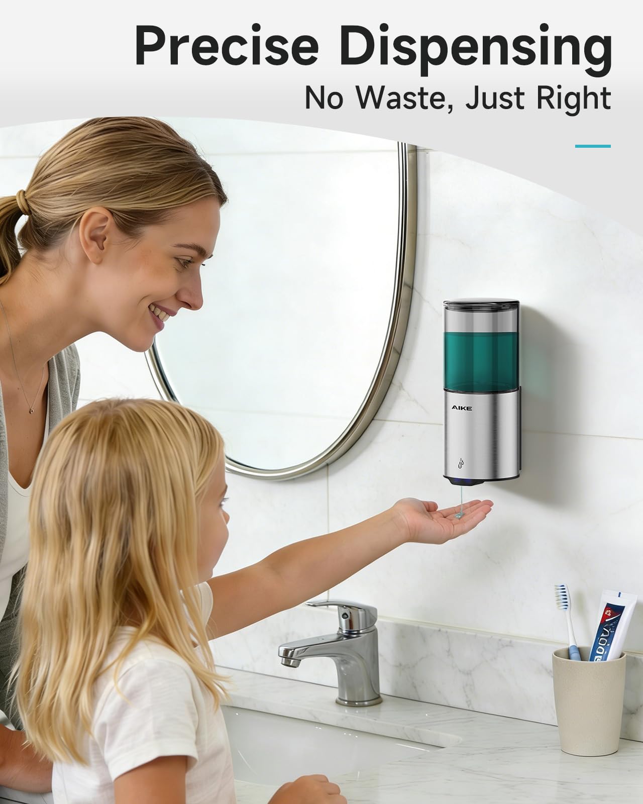 AIKE brushed stainless steel finish adds durability for busy bathrooms and kitchens.