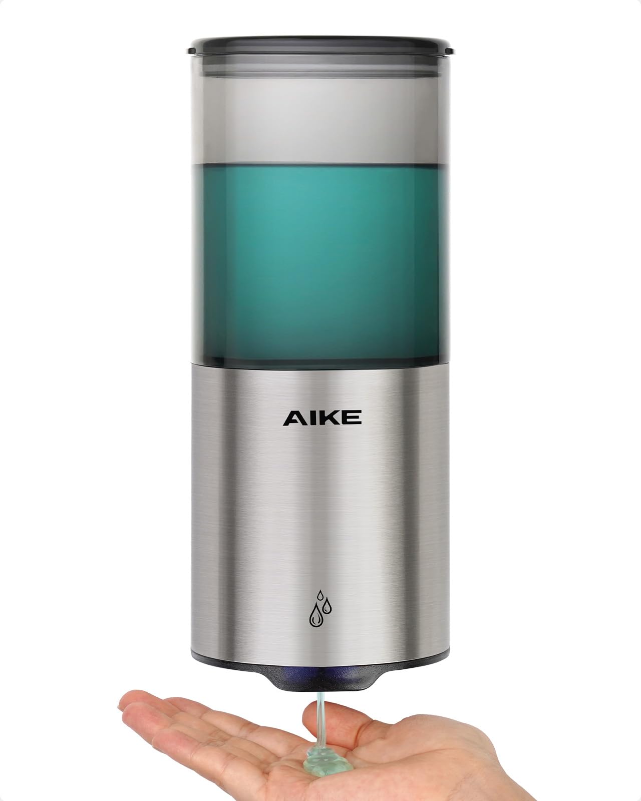 AIKE wall-mounted soap dispenser on wall with clear reservoir for easy monitoring.
